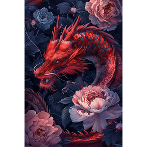 Red Flower Dragon 40*60CM(Canvas) Full Round Drill Diamond Painting