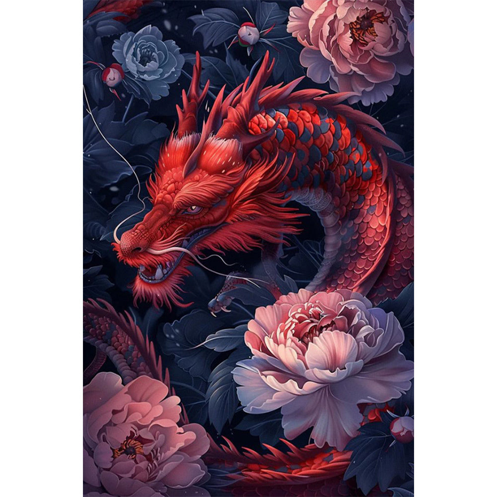 Red Flower Dragon 40*60CM(Canvas) Full Round Drill Diamond Painting