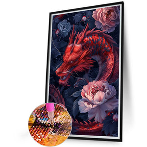Red Flower Dragon 40*60CM(Canvas) Full Round Drill Diamond Painting