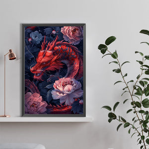 Red Flower Dragon 40*60CM(Canvas) Full Round Drill Diamond Painting