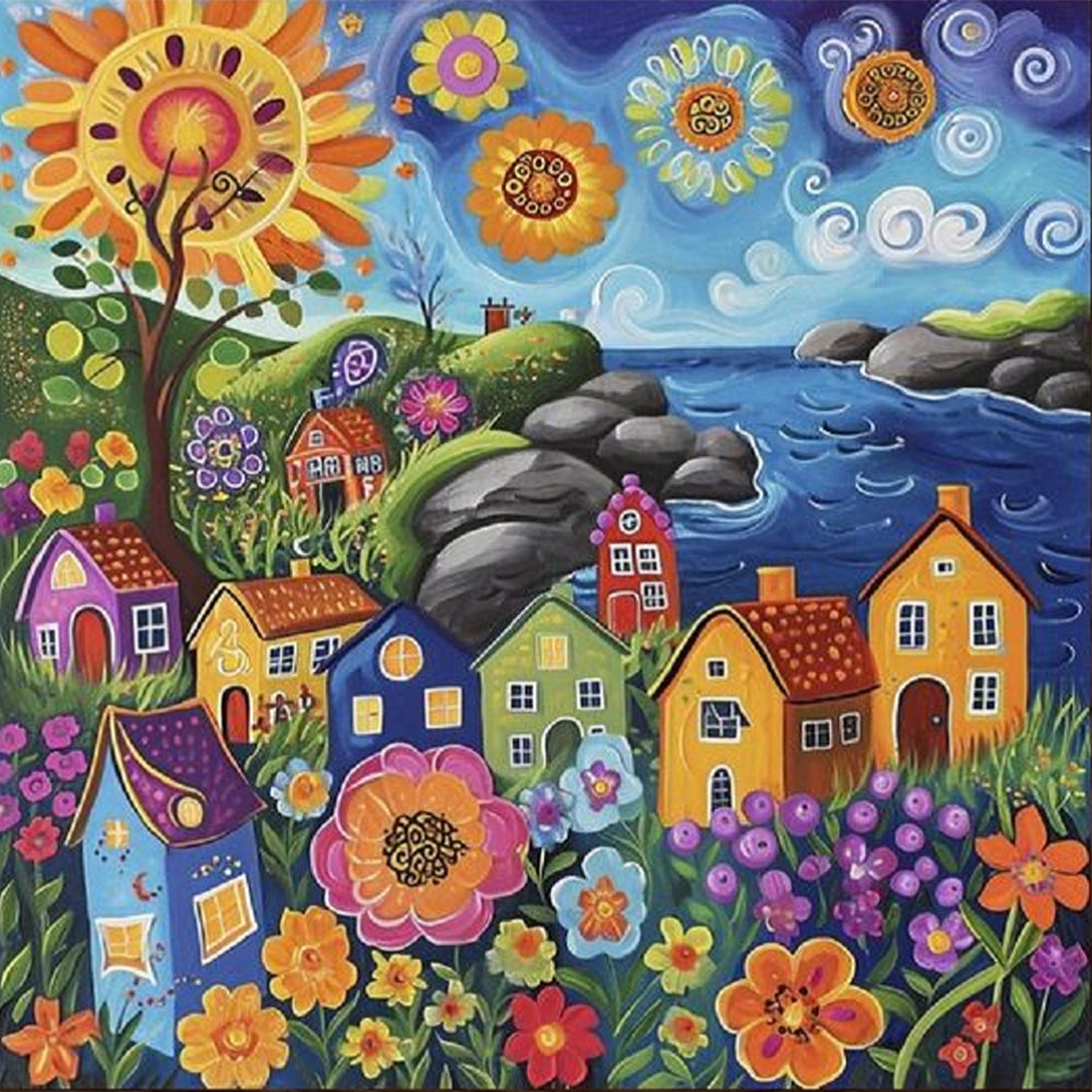 Colorful House 40*40CM(Canvas) Full Round Drill Diamond Painting