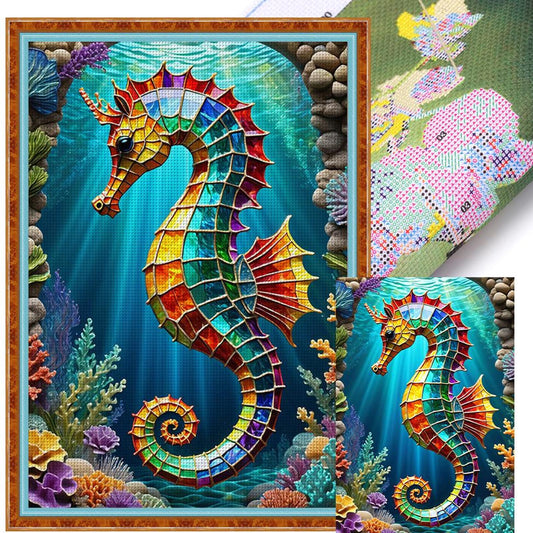 Seahorse - Full 11CT Stamped Cross Stitch 40x60CM - Yishu