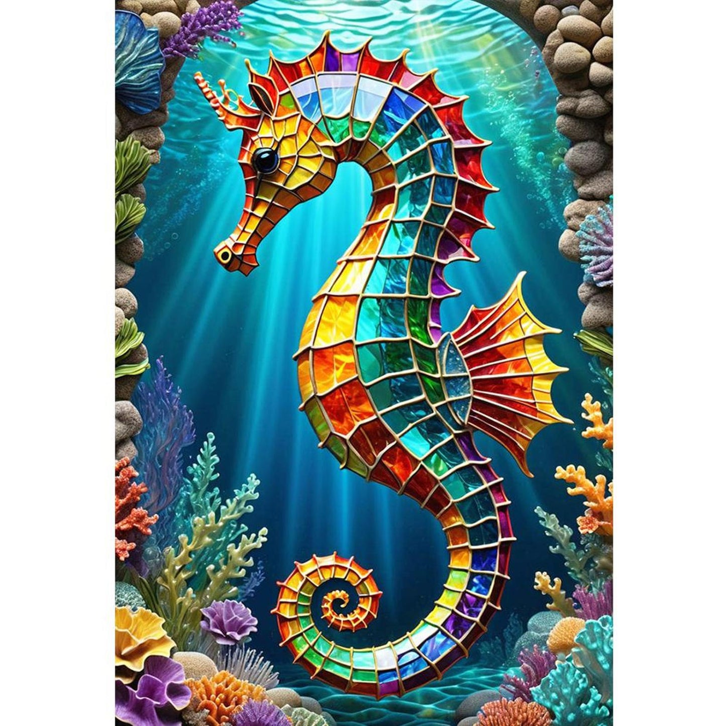 Seahorse - Full 11CT Stamped Cross Stitch 40x60CM - Yishu