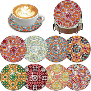 8Pcs Wooden Pattern DIY Diamond Painting Coasters Diamond Dot Kits for Beginners