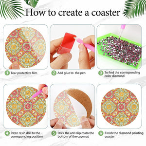 8Pcs Wooden Pattern DIY Diamond Painting Coasters Diamond Dot Kits for Beginners