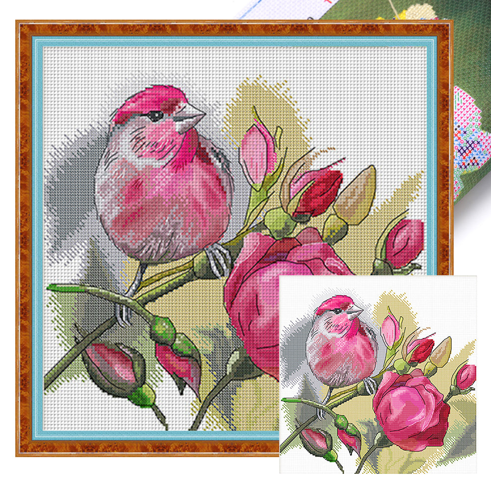 Spring Brand - Rose And Bird - 45*45CM 11CT 4 Stamped Cross Stitch Egyptian cotton