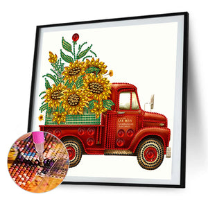 2PCS Summer Sunflower Classic Car 30*30CM(Canvas) Partial Special Shaped Drill Diamond Painting