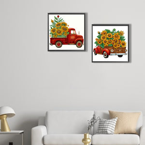2PCS Summer Sunflower Classic Car 30*30CM(Canvas) Partial Special Shaped Drill Diamond Painting
