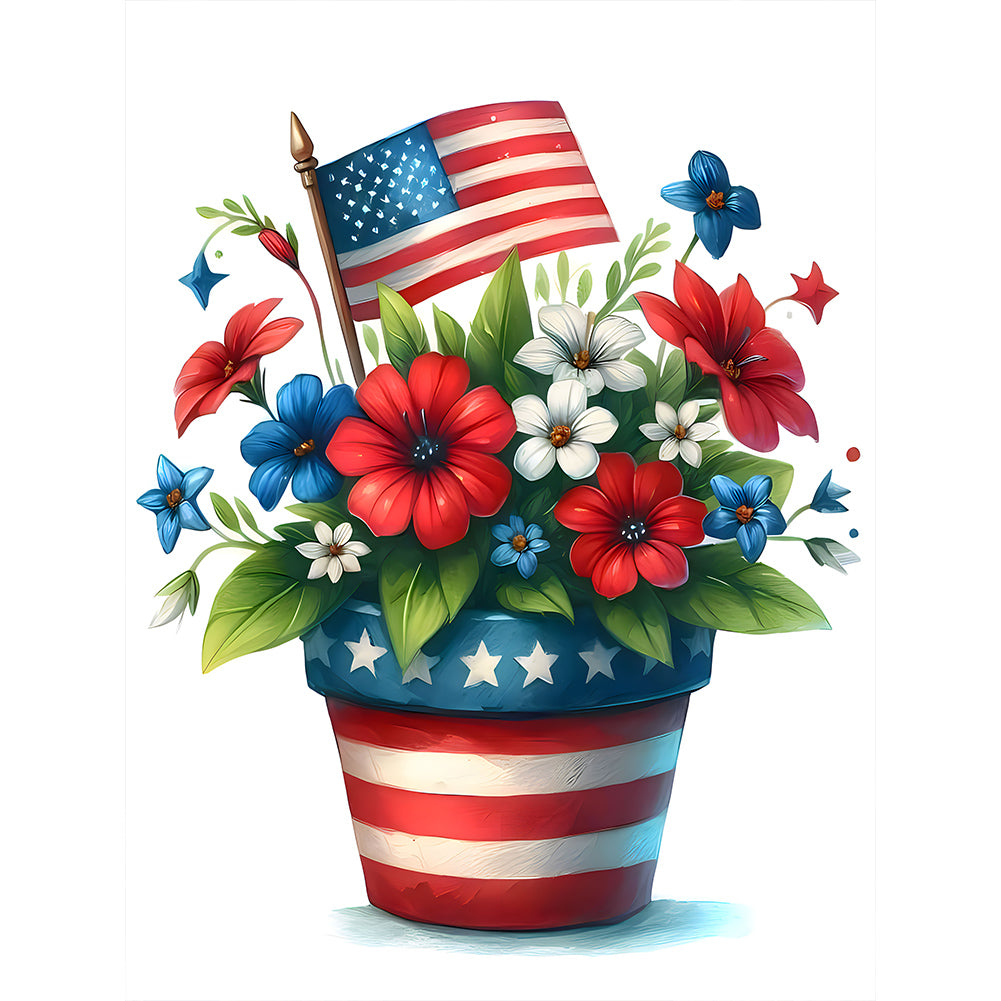 Independence Day Flower Pot 30*40CM(Canvas) Full Round Drill Diamond Painting