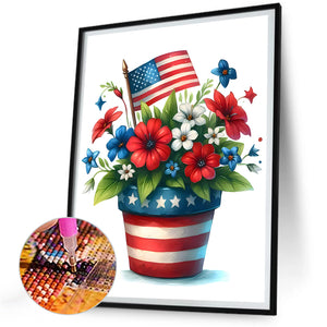 Independence Day Flower Pot 30*40CM(Canvas) Full Round Drill Diamond Painting