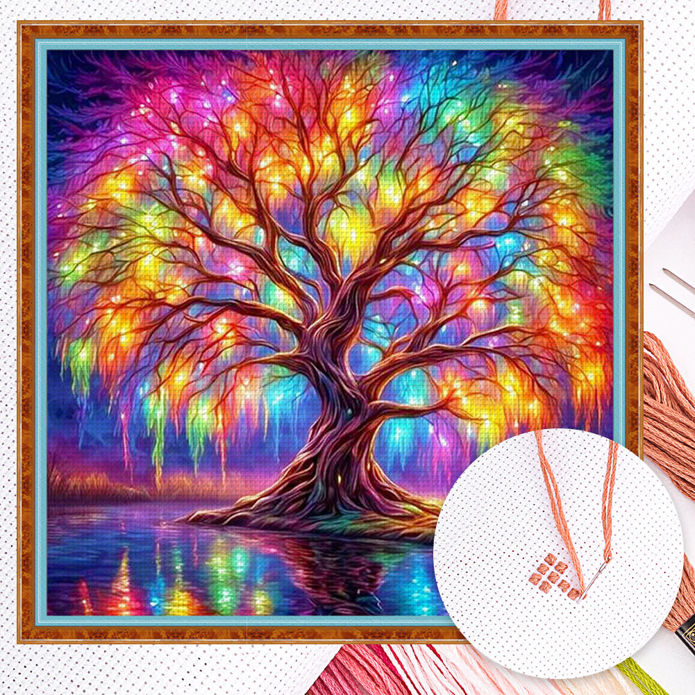 Colorful Tree Of Life - Full 11CT Counted Cross Stitch 45x45CM - Yishu