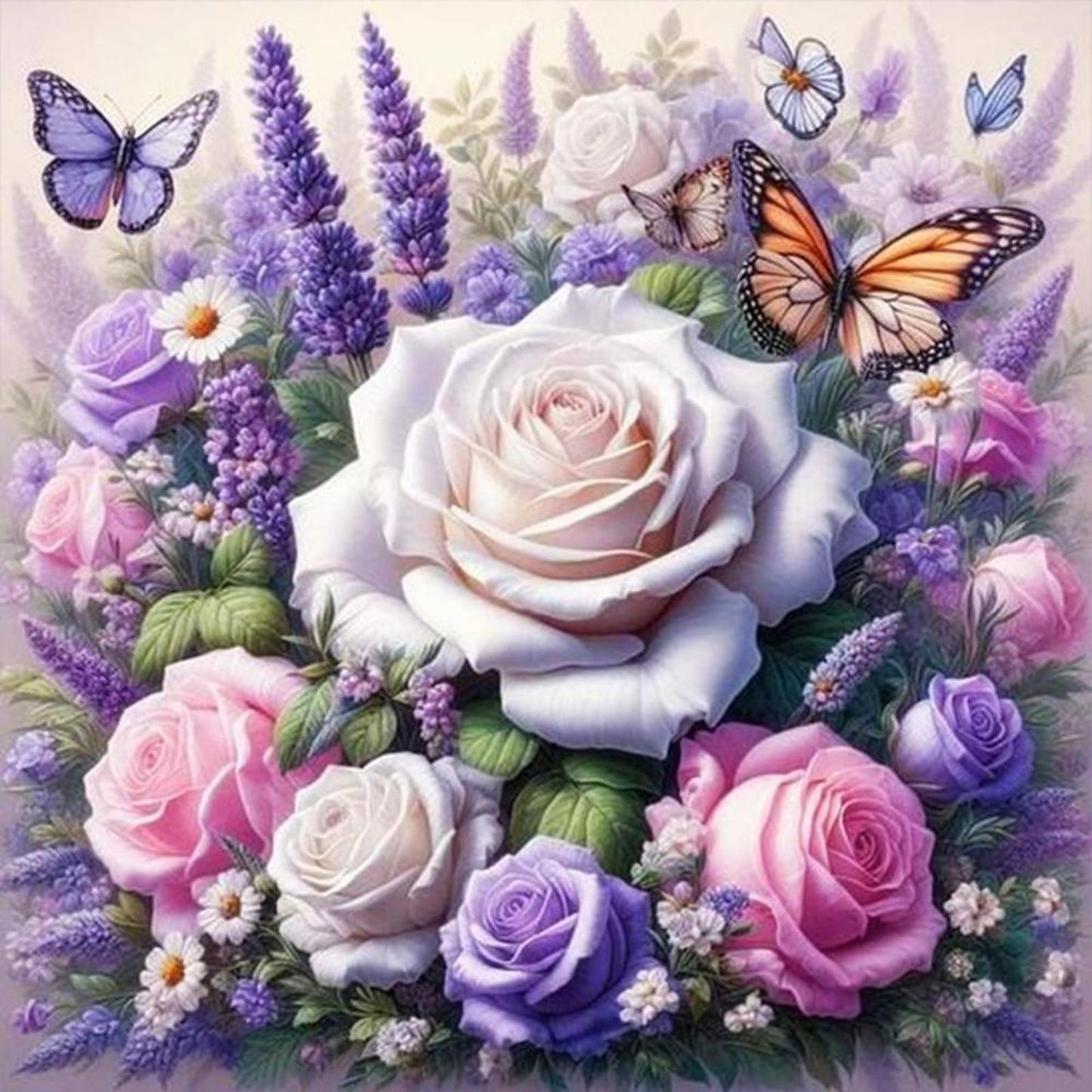 Butterfly And Rose - Full 11CT Counted Cross Stitch 45x45CM - Yishu