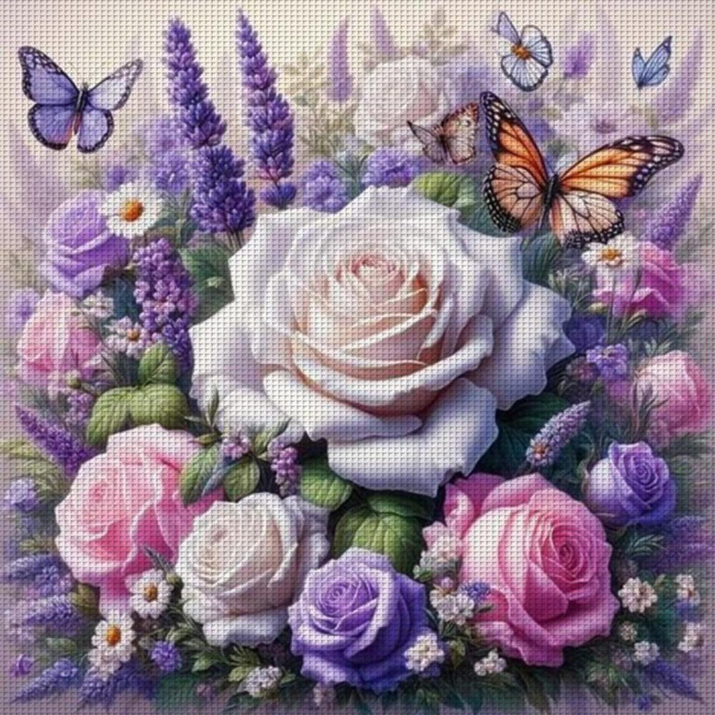 Butterfly And Rose - Full 11CT Counted Cross Stitch 45x45CM - Yishu