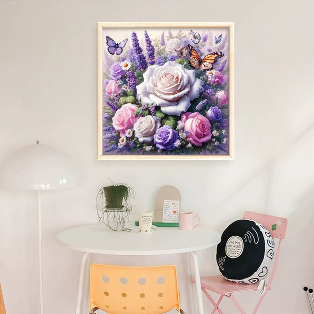 Butterfly And Rose - Full 11CT Counted Cross Stitch 45x45CM - Yishu