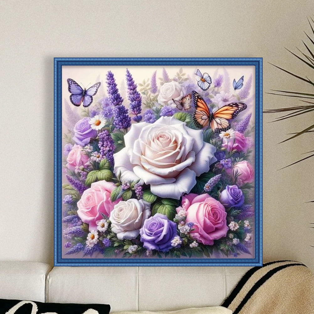 Butterfly And Rose - Full 11CT Counted Cross Stitch 45x45CM - Yishu