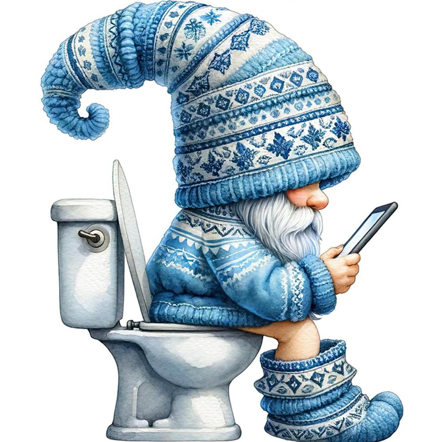 Gnome Using Restroom - Full 18CT Counted Cross Stitch 25x25CM - Huacan