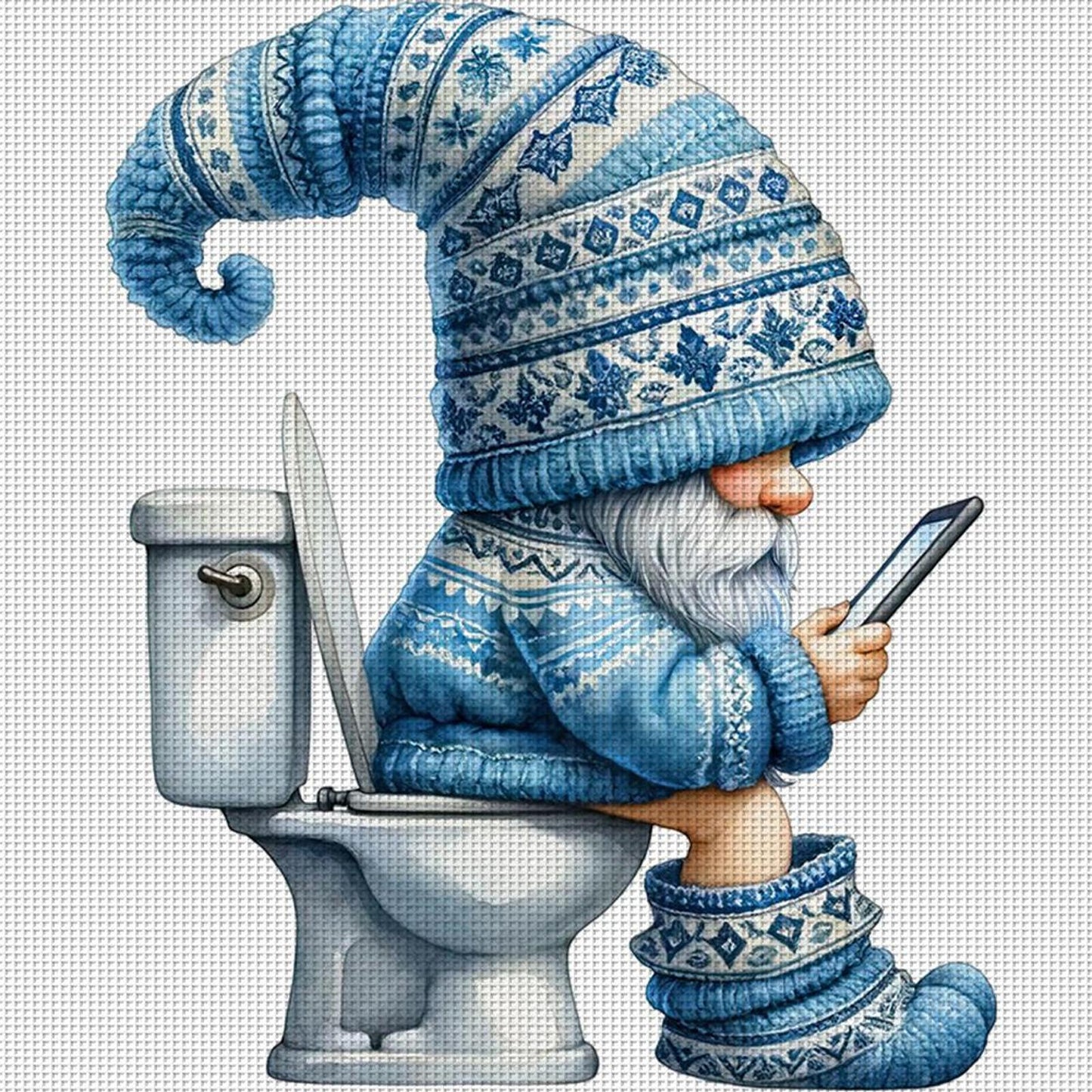 Gnome Using Restroom - Full 18CT Counted Cross Stitch 25x25CM - Huacan