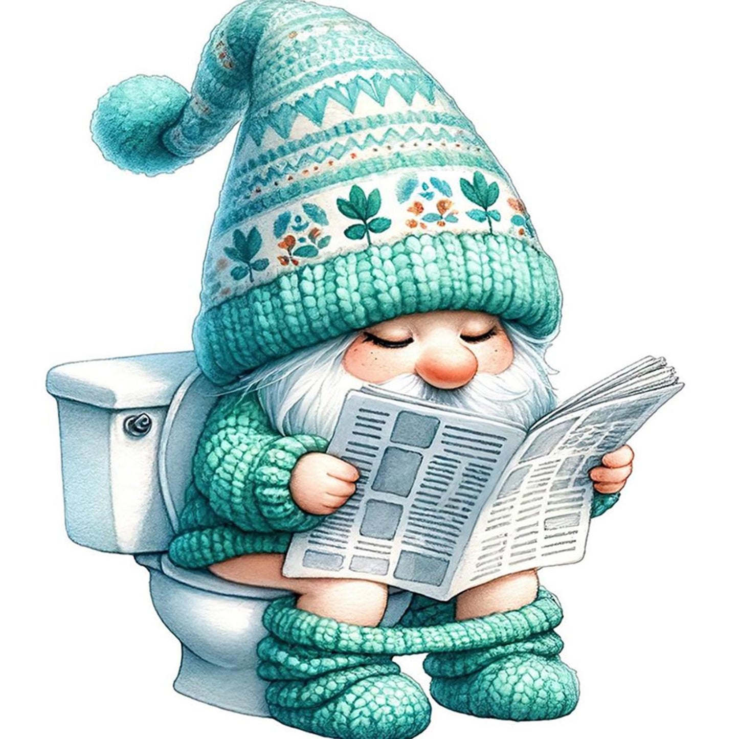 Gnome Using Restroom - Full 18CT Counted Cross Stitch 25x25CM - Huacan