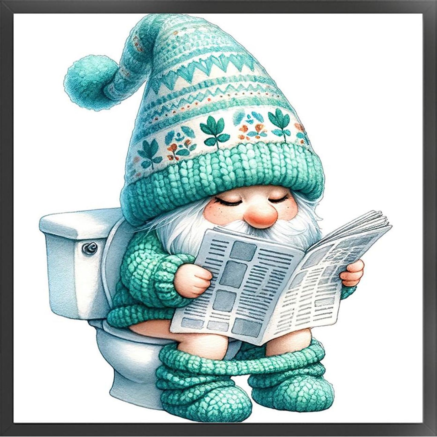 Gnome Using Restroom - Full 18CT Counted Cross Stitch 25x25CM - Huacan