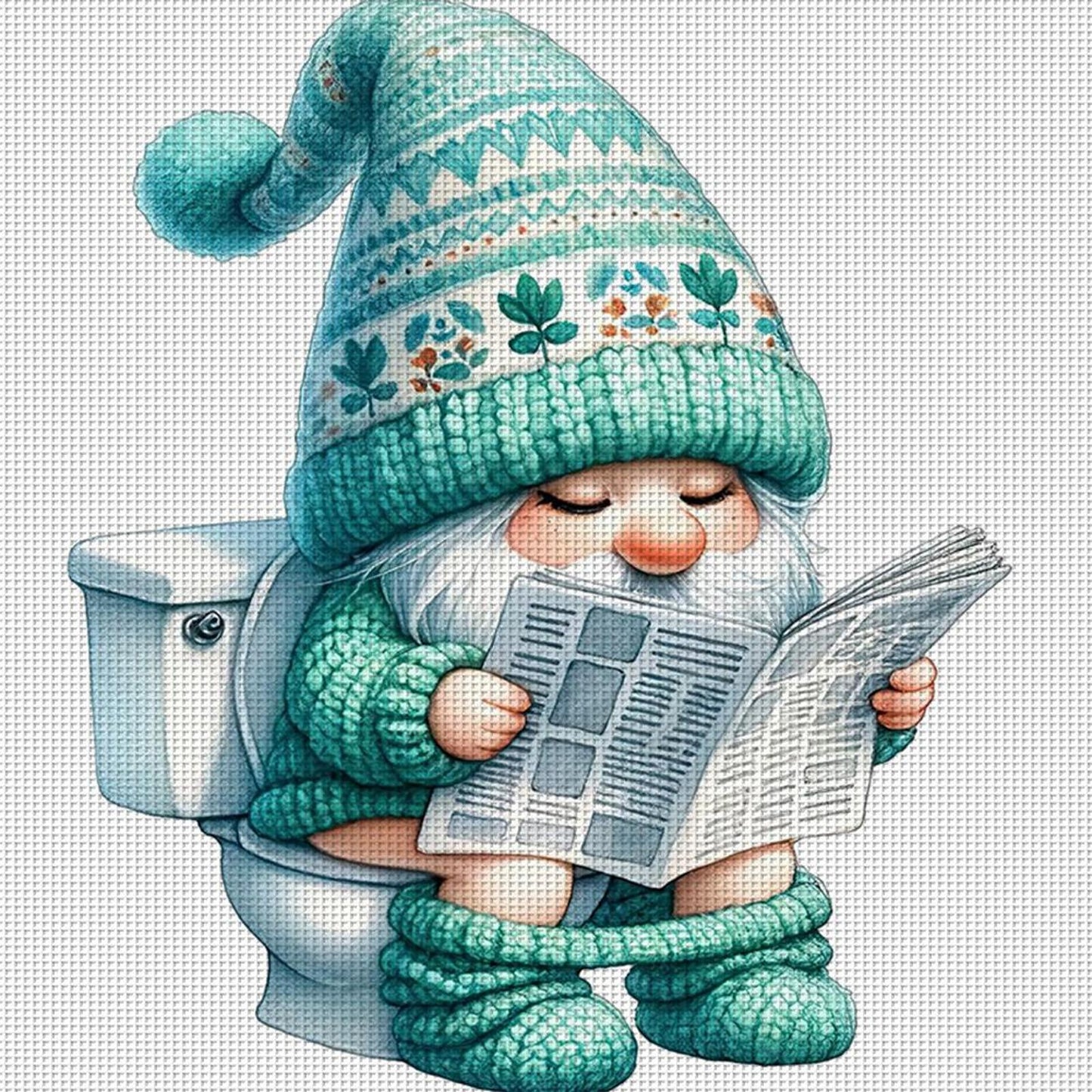 Gnome Using Restroom - Full 18CT Counted Cross Stitch 25x25CM - Huacan