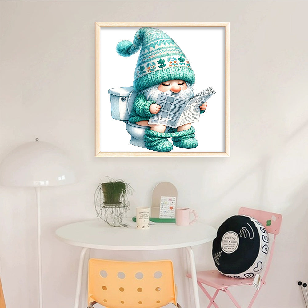 Gnome Using Restroom - Full 18CT Counted Cross Stitch 25x25CM - Huacan