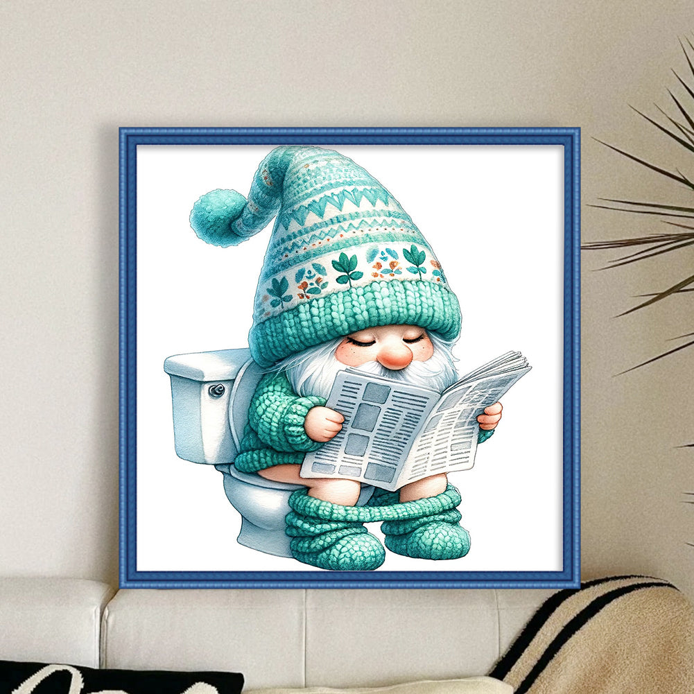 Gnome Using Restroom - Full 18CT Counted Cross Stitch 25x25CM - Huacan