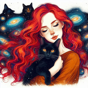 Black Cat And Girl 40*40CM(Canvas) Full Round Drill Diamond Painting