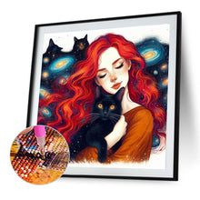 Load image into Gallery viewer, Black Cat And Girl 40*40CM(Canvas) Full Round Drill Diamond Painting

