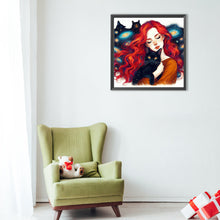 Load image into Gallery viewer, Black Cat And Girl 40*40CM(Canvas) Full Round Drill Diamond Painting
