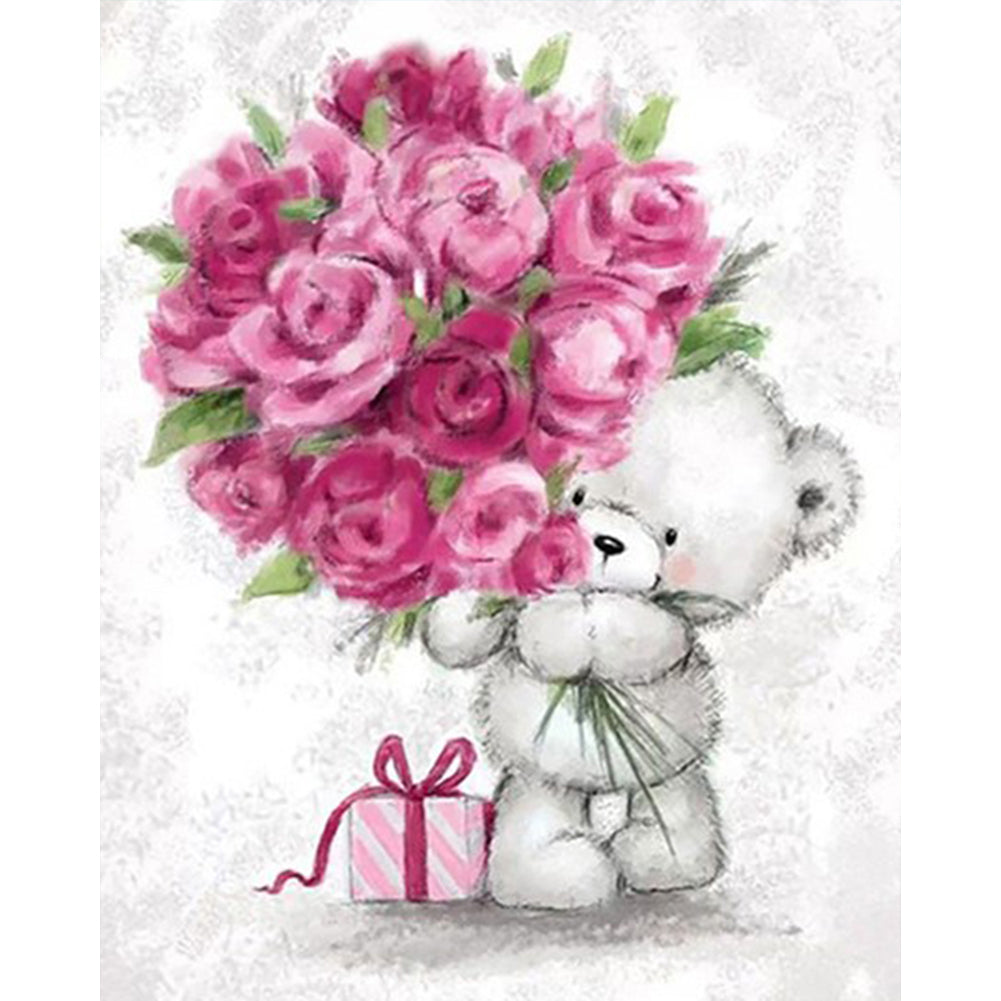 Robin Bear With Rose 40*50CM(Canvas) Full Round Drill Diamond Painting