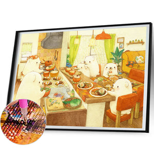 Polar Bear Family 50*40CM(Canvas) Full Round Drill Diamond Painting