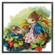 Load image into Gallery viewer, Joy Sunday - Mrs. Mouse And Daughters Picking Fruit - 43*43CM 14CT 2 Counted Cross Stitch
