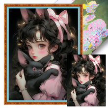 Load image into Gallery viewer, Yishu - Girl And Black Cat - 45*60CM 11CT 3 Stamped Cross Stitch
