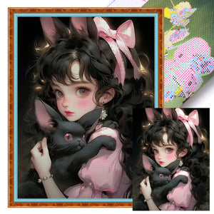 Yishu - Girl And Black Cat - 45*60CM 11CT 3 Stamped Cross Stitch