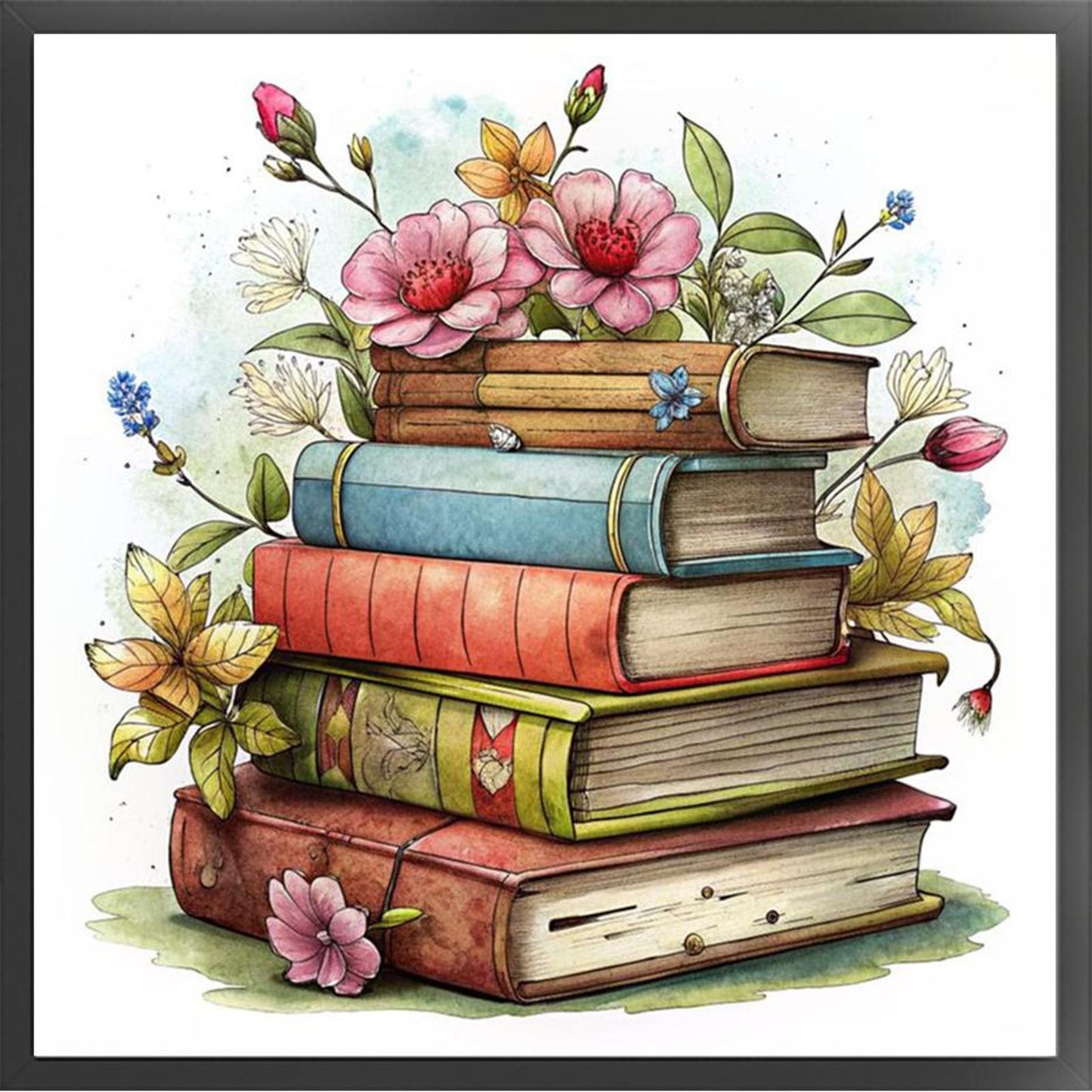 Stack Of Flower Books - Full 11CT Stamped Cross Stitch 40x40CM - Huacan