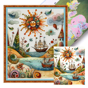 Huancan - Seaside Harbor - 40*50CM 11CT 3 Stamped Cross Stitch