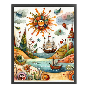 Huancan - Seaside Harbor - 40*50CM 11CT 3 Stamped Cross Stitch