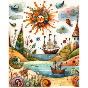Huancan - Seaside Harbor - 40*50CM 11CT 3 Stamped Cross Stitch