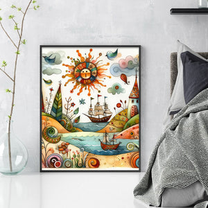 Huancan - Seaside Harbor - 40*50CM 11CT 3 Stamped Cross Stitch