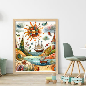 Huancan - Seaside Harbor - 40*50CM 11CT 3 Stamped Cross Stitch