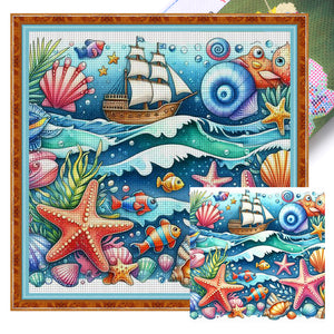 Huancan - Underwater World - 45*45CM 11CT 3 Stamped Cross Stitch