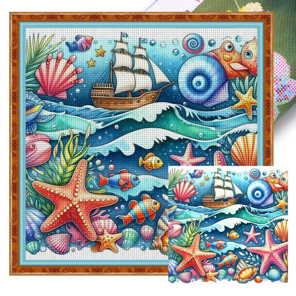 Huancan - Underwater World - 45*45CM 11CT 3 Stamped Cross Stitch