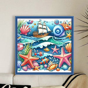 Huancan - Underwater World - 45*45CM 11CT 3 Stamped Cross Stitch