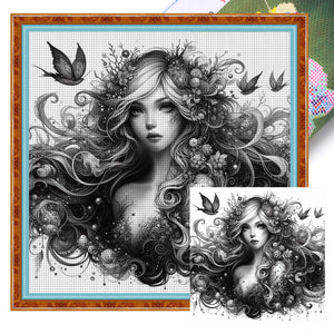 Huancan - Black And White Witch - 50*50CM 11CT 3 Stamped Cross Stitch
