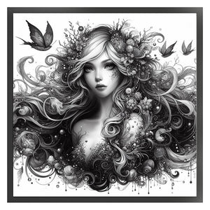 Huancan - Black And White Witch - 50*50CM 11CT 3 Stamped Cross Stitch