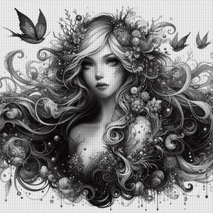 Huancan - Black And White Witch - 50*50CM 11CT 3 Stamped Cross Stitch