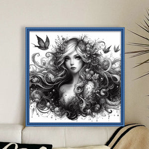 Huancan - Black And White Witch - 50*50CM 11CT 3 Stamped Cross Stitch