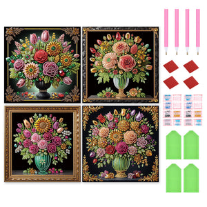 4PCS Vase 30*30CM(Canvas) Partial Special Shaped Drill Diamond Painting