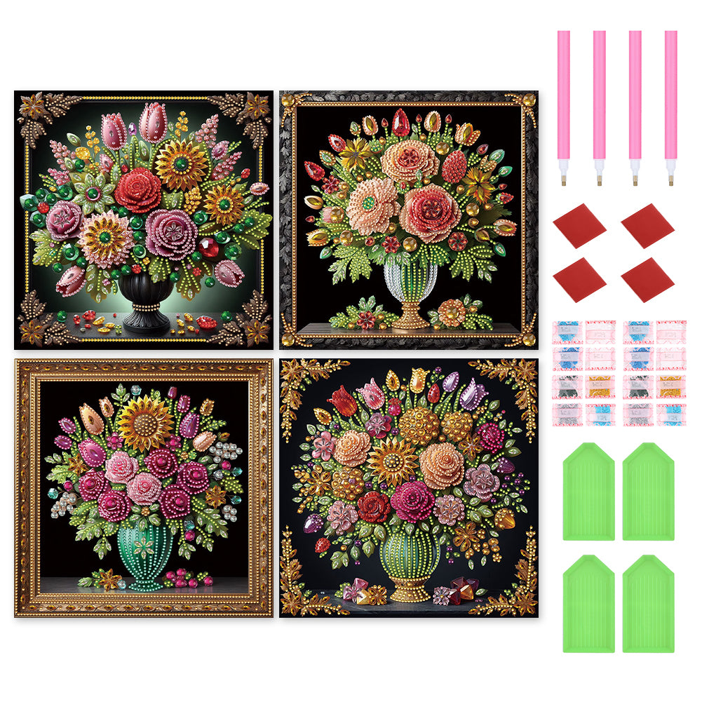 4PCS Vase 30*30CM(Canvas) Partial Special Shaped Drill Diamond Painting