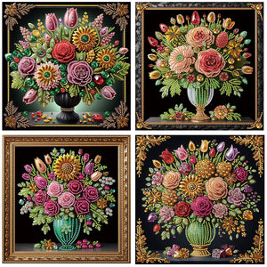 4PCS Vase 30*30CM(Canvas) Partial Special Shaped Drill Diamond Painting